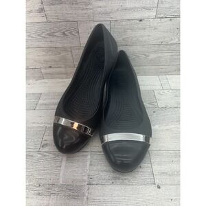 Crocs Cap Toe Flats Womens Size 7 Slip On‎ Shoes Comfort Ballet Metallic Trim